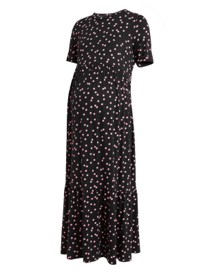 

M&S Collection Vestido premamá a media pierna de punto en capas estampadoWomens - Black Mix, Black Mix