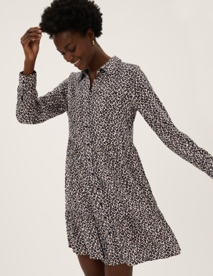 

Womens M&S Collection Shirtkleid mit Tiermuster und Kragen - Natural Mix, Natural Mix