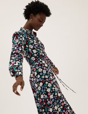 

Womens M&S Collection Floral Button Through Midaxi Shirt Dress - Black Mix, Black Mix
