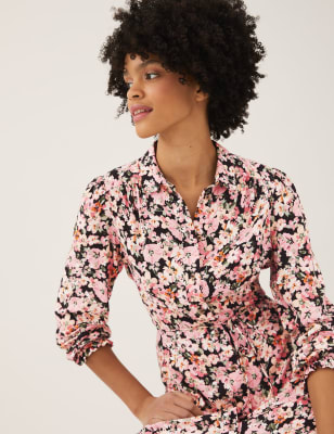 

M&S Collection Vestido camisero maxi floral a media pierna abotonadoWomens - Multi, Multi