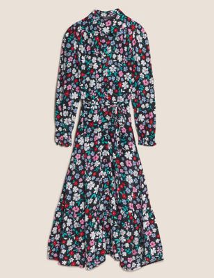 M&S Womens Petite Floral Midaxi Shirt Dress