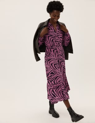 

Womens M&S Collection Midaxi-Shirtkleid mit Tiermuster und Kragen - Pink Mix, Pink Mix