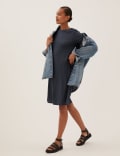 Jersey Ribbed Knee Length Swing Dress