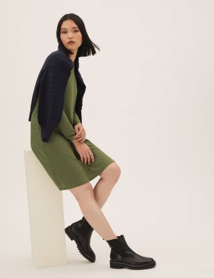 

M&S Collection Vestido holgado de punto acanalado por la rodillaWomens - Khaki, Khaki