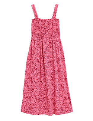 

Womens M&S Collection Pure Cotton Animal Print Shirred Midi Dress - Pink Mix, Pink Mix