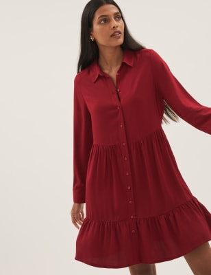 

Womens M&S Collection Knielanges Shirtkleid mit Kragen - Red, Red