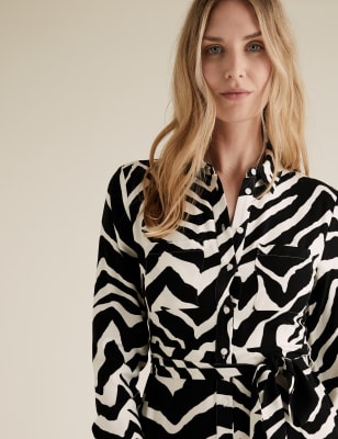 zebra print midi shirt dress