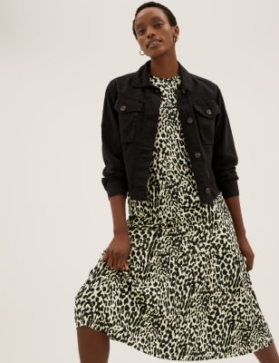 

M&S Collection Vestido en capas de punto a media pierna estampado con cuello redondoWomens - Yellow Mix, Yellow Mix
