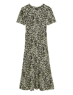 

Womens M&S Collection Jersey Printed Round Neck Midi Tiered Dress - Yellow Mix, Yellow Mix