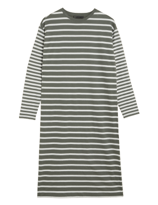 

Womens M&S Collection Pure Cotton Striped Midi T-Shirt Dress - Khaki Mix, Khaki Mix