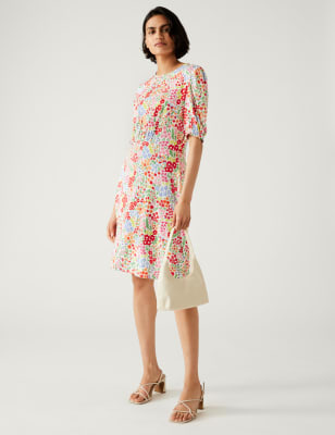 

M&S Collection Minivestido skater de punto estampadoWomens - Coral Mix, Coral Mix