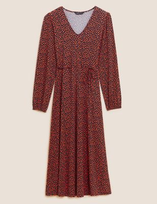 M&S Womens Jersey Printed Midi Tea Dress