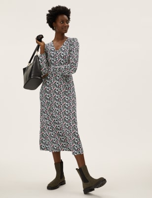 

M&S Collection Vestido de tarde a media pierna floral de puntoWomens - Black Mix, Black Mix