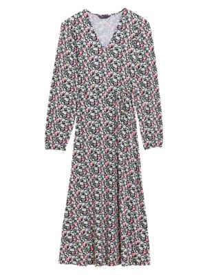 M&S Womens Jersey Floral Midi Tea Dress