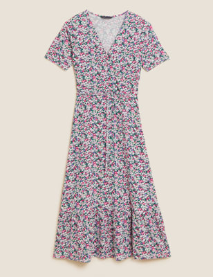 

Womens M&S Collection Jersey Ditsy Floral Midi Wrap Dress - Pink Mix, Pink Mix