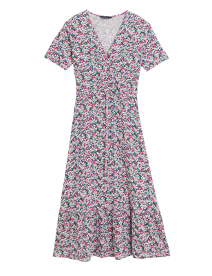 

Womens M&S Collection Jersey Ditsy Floral Midi Wrap Dress - Pink Mix, Pink Mix