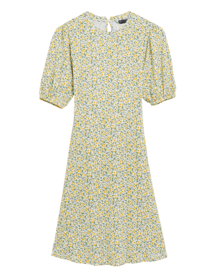 

Womens M&S Collection Jersey Printed Round Neck Mini Skater Dress - Yellow Mix, Yellow Mix