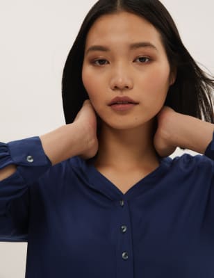 

Womens M&S Collection V-Neck Button Front Shift Dress - Blue, Blue