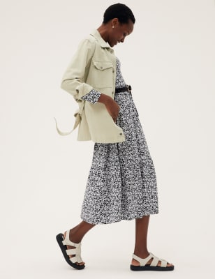 

Womens M&S Collection Floral Midi Tiered Dress - Black Mix, Black Mix