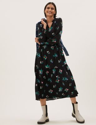 

Womens M&S Collection Floral Midi Relaxed Dress - Black Mix, Black Mix
