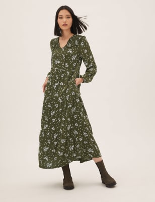 

Womens M&S Collection Floral Tie Neck Midi Relaxed Dress - Green Mix, Green Mix