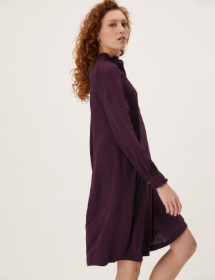 

Womens M&S Collection Button Front Knee Length Shift Dress - Purple, Purple