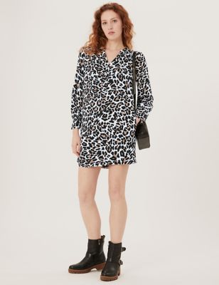 

Womens M&S Collection Animal Print Button Detail Shift Dress - Natural Mix, Natural Mix