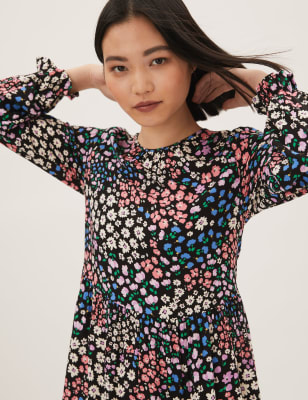 

Womens M&S Collection Ditsy Floral Mini Tiered Dress - Black Mix, Black Mix