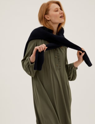 

Womens M&S Collection Vorn geknöpftes, knielanges Etuikleid - Khaki, Khaki