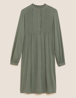 

Womens M&S Collection Button Front Knee Length Shift Dress - Khaki, Khaki