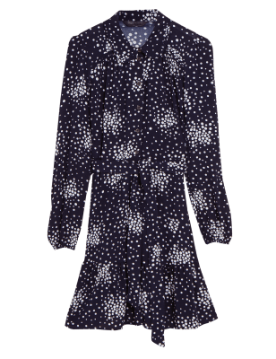 

M&S Collection Minivestido camisero de topos con lazo en la parte delanteraWomens - Navy Mix, Navy Mix