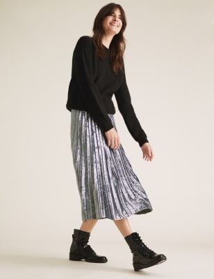 silver velvet pleated skirt