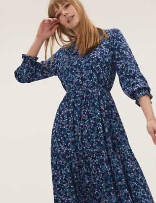 

Womens M&S Collection Floral V-Neck Midi Relaxed Dress - Navy Mix, Navy Mix