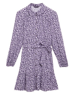 

Womens M&S Collection Midi-Shirtkleid mit Gürtel und Blümchenmuster - Purple Mix, Purple Mix