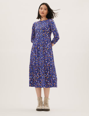 

Womens M&S Collection Jersey Animal Print Midi Tiered Dress - Purple Mix, Purple Mix