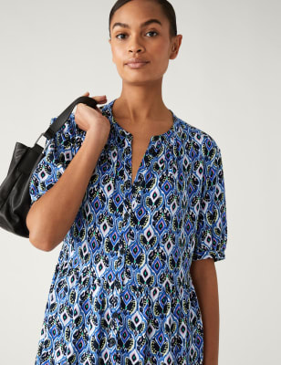 Vivo Basic Knee Length Shirt Dress - Taupe / Black Abstract Print main image 0