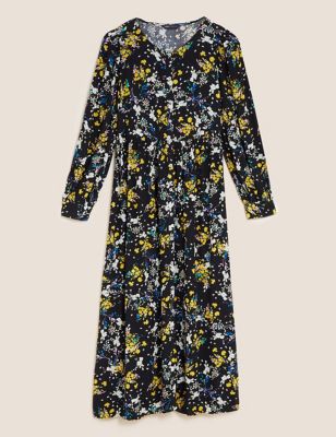 M&S Womens Floral Button Through Midi Tiered Dress