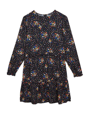 

Womens M&S Collection Floral Mini Tiered Dress - Black Mix, Black Mix
