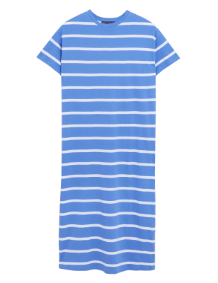 

Womens M&S Collection Pure Cotton Striped Midi T-Shirt Dress - Blue Mix, Blue Mix