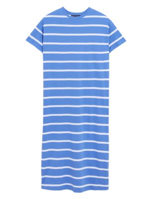 M&S Womens Pure Cotton Striped Midi T-Shirt Dress