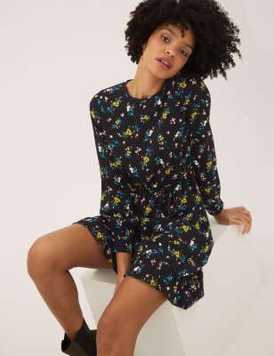 

Womens M&S Collection Floral Tie Detail Mini Waisted Dress - Black Mix, Black Mix