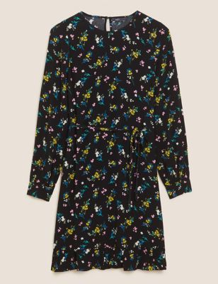 M&S Womens Floral Tie Detail Mini Waisted Dress