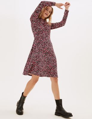 

Womens M&S Collection Jersey Animal Print Mini Skater Dress - Pink Mix, Pink Mix