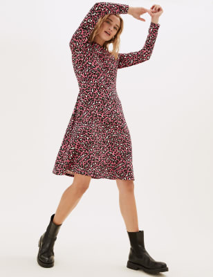 

Womens M&S Collection Mini-Skaterkleid aus Jersey mit Tiermuster - Pink Mix, Pink Mix