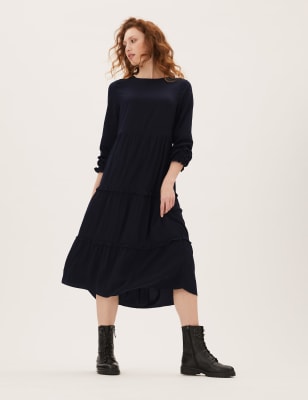 

Womens M&S Collection Midi Tiered Dress - Black, Black