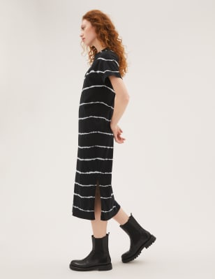 

Womens M&S Collection Pure Cotton Tie Dye Midi T-Shirt Dress - Black Mix, Black Mix