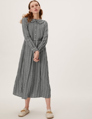 

Womens M&S Collection Gingham Collared Midi Shirt Dress - Black Mix, Black Mix