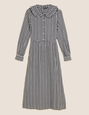 

Womens M&S Collection Gingham Collared Midi Shirt Dress - Black Mix, Black Mix