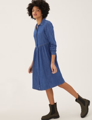 

Womens M&S Collection Denim Midi Shirt Dress, Denim