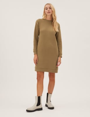 

Womens M&S Collection Bequemes Sweatshirt-Kleid mit hohem Baumwollanteil - Praline, Praline